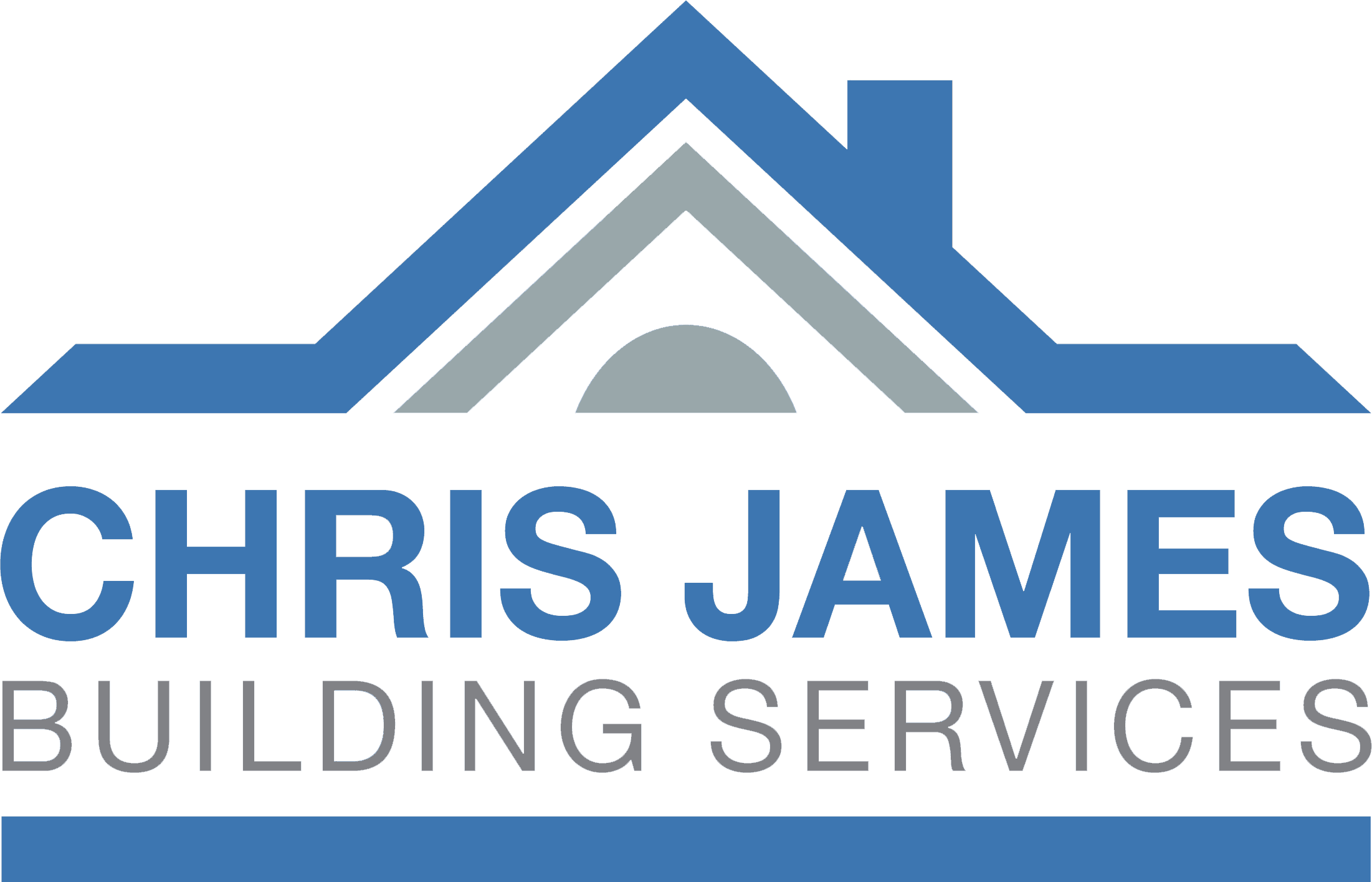 Chris James Builders logo in blue and grey