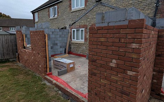 Extension Construction Brickwork Red brick and blockwork walls under construction for a house extension